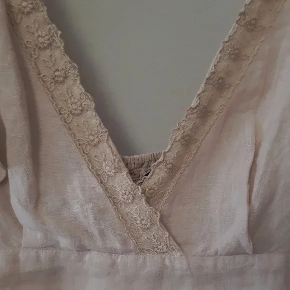 ☀️Zara nude linen plunge neckline crop top w/ floral mesh-like embroidery, M - Picture 11 of 11